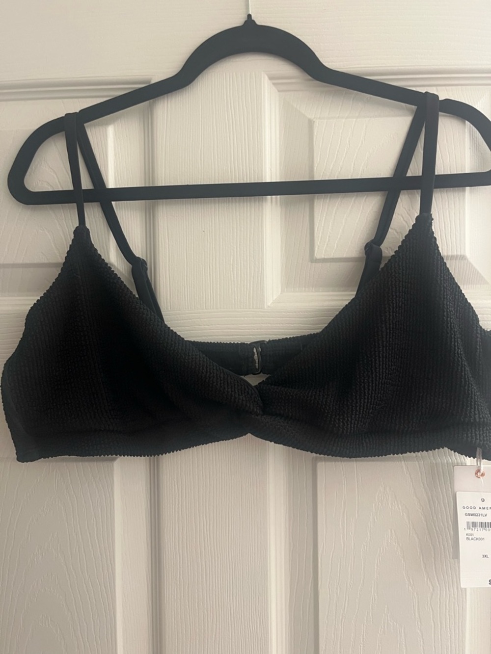 Good American swim always fits black textured twisted front bikini swim top